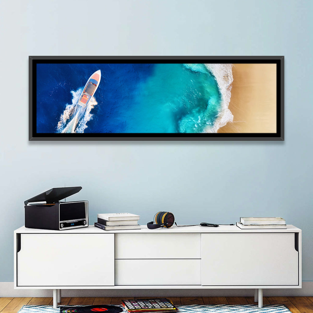 Speed Boat Over Turquoise Beach Wall Art