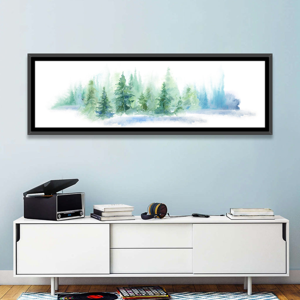 Misty Pine Forest Watercolor Wall Art