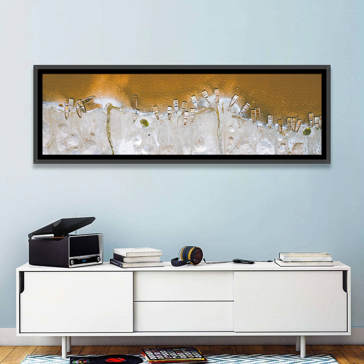 Lac Rose Salt Flats Senegal Wall Art in a room, panoramic