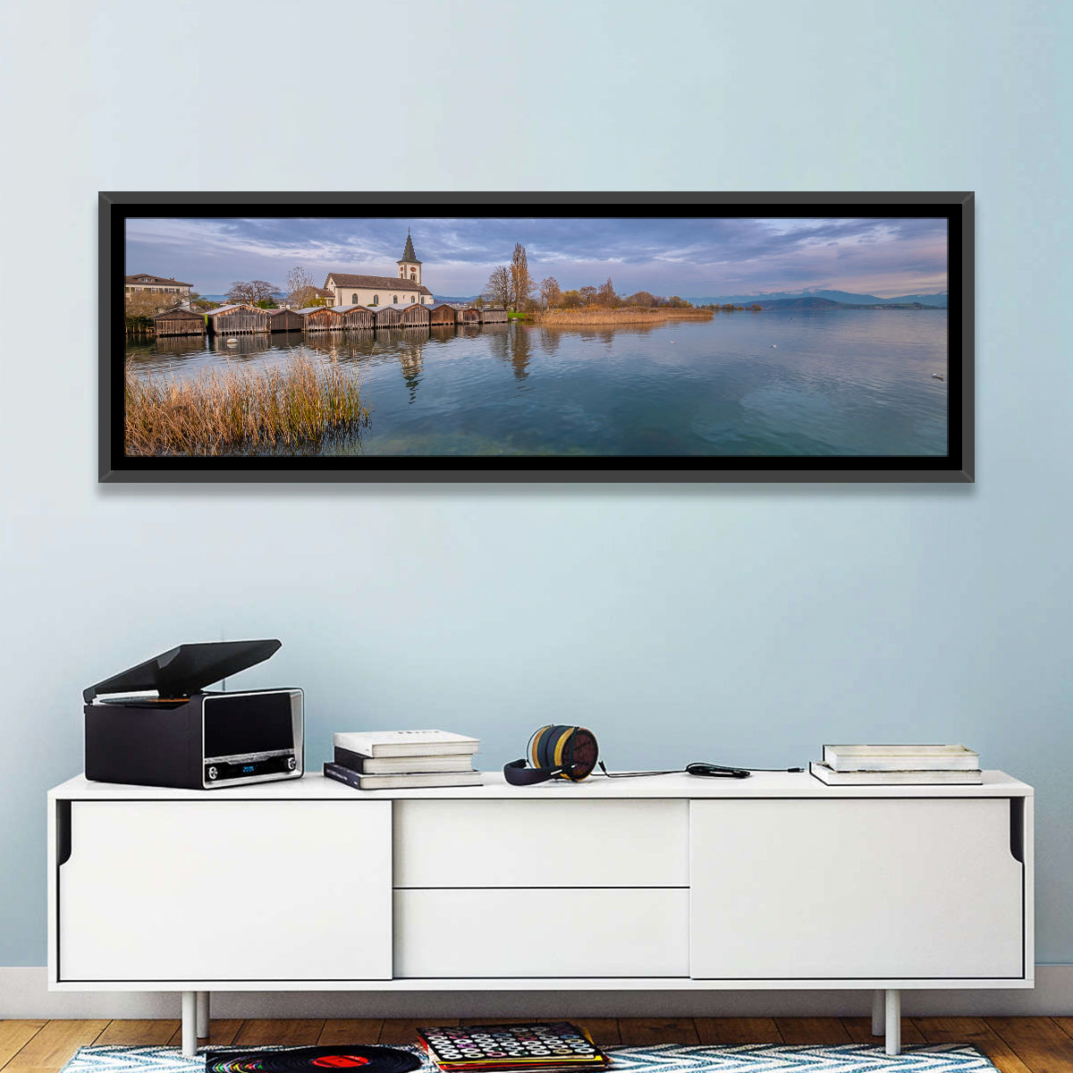 Busskirch Church on Lake Obersee Wall Art in a room, panoramic