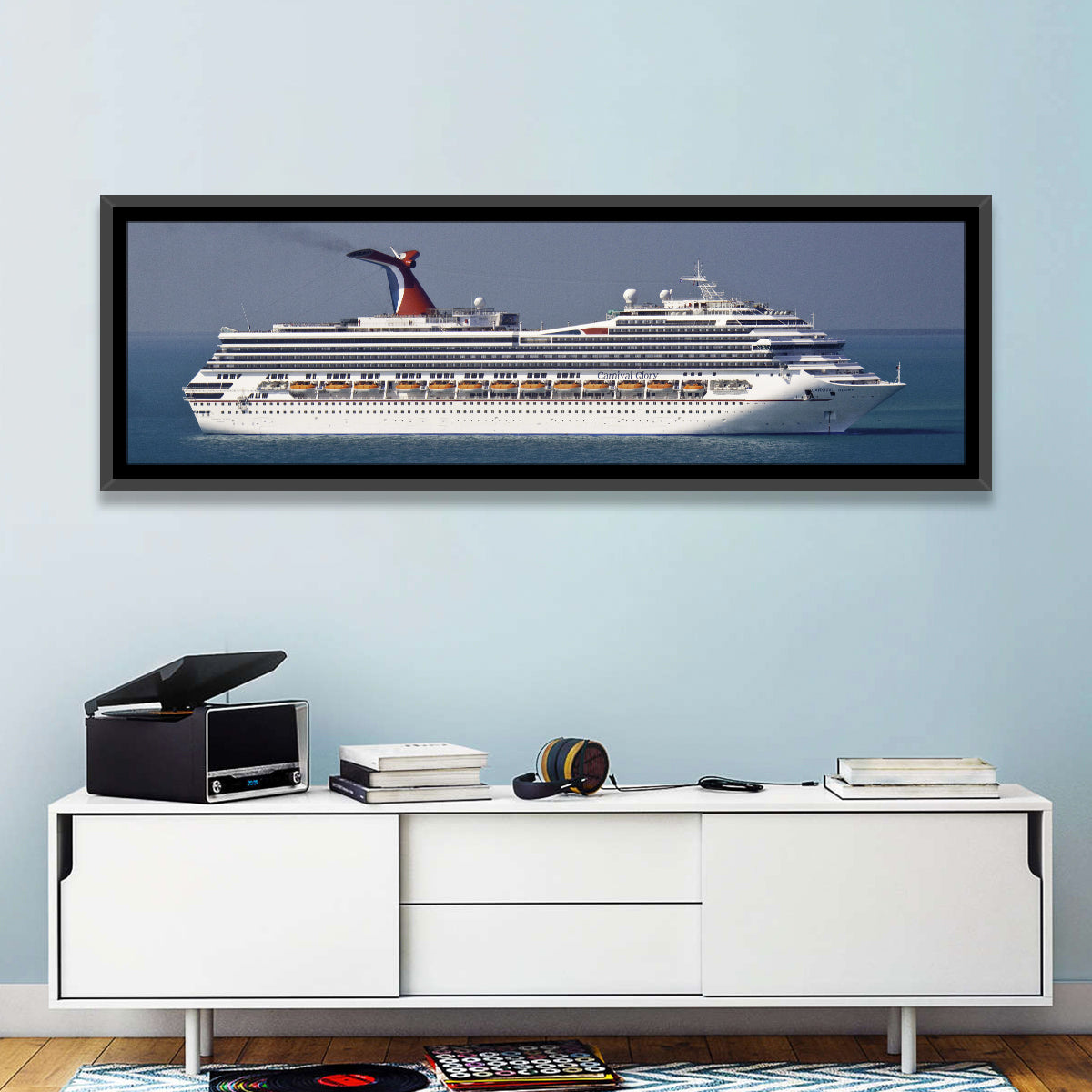 Carnival Glory Cruise Ship Wall Art in a room, panoramic