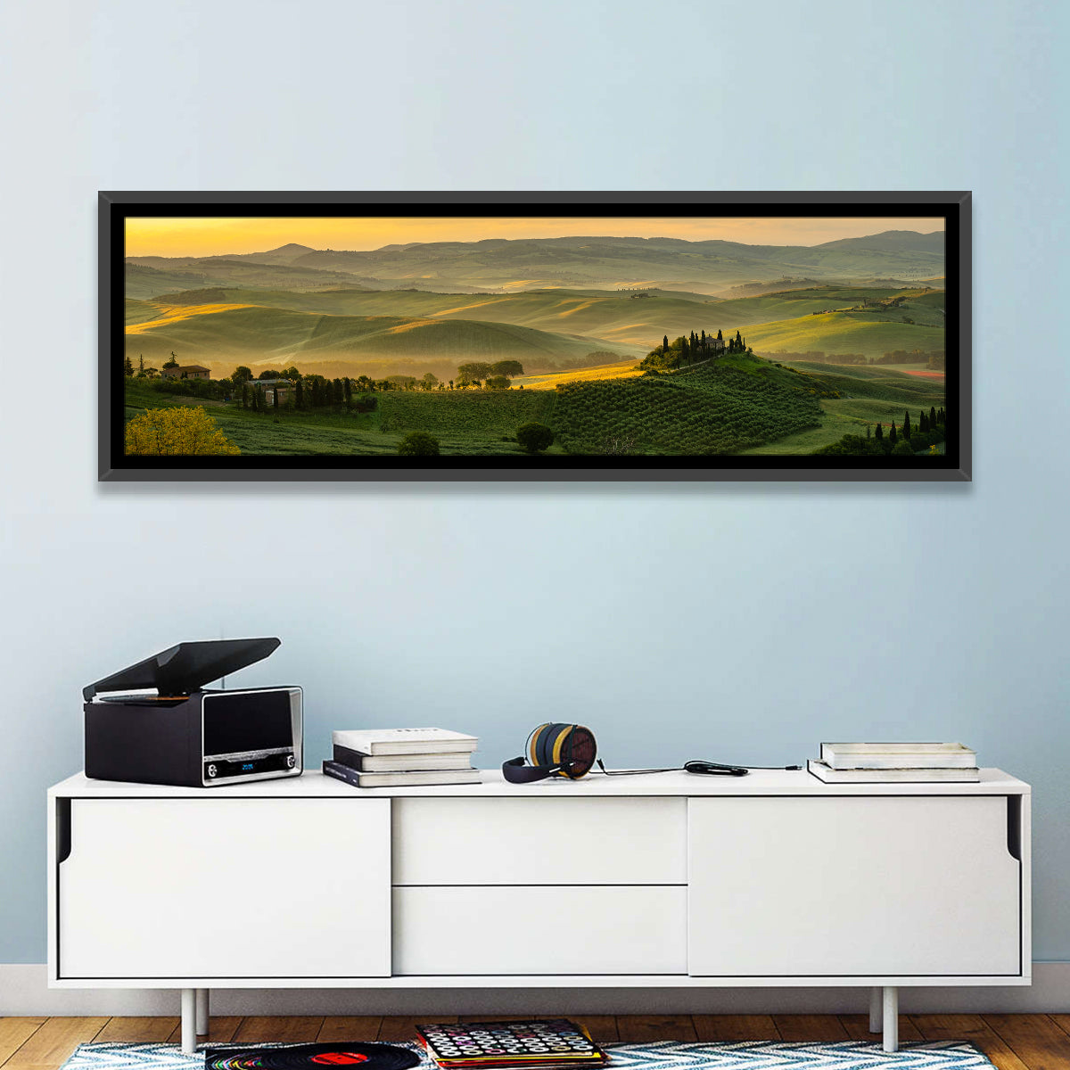 Tuscan Hill Meadows Wall Art in a room, panoramic