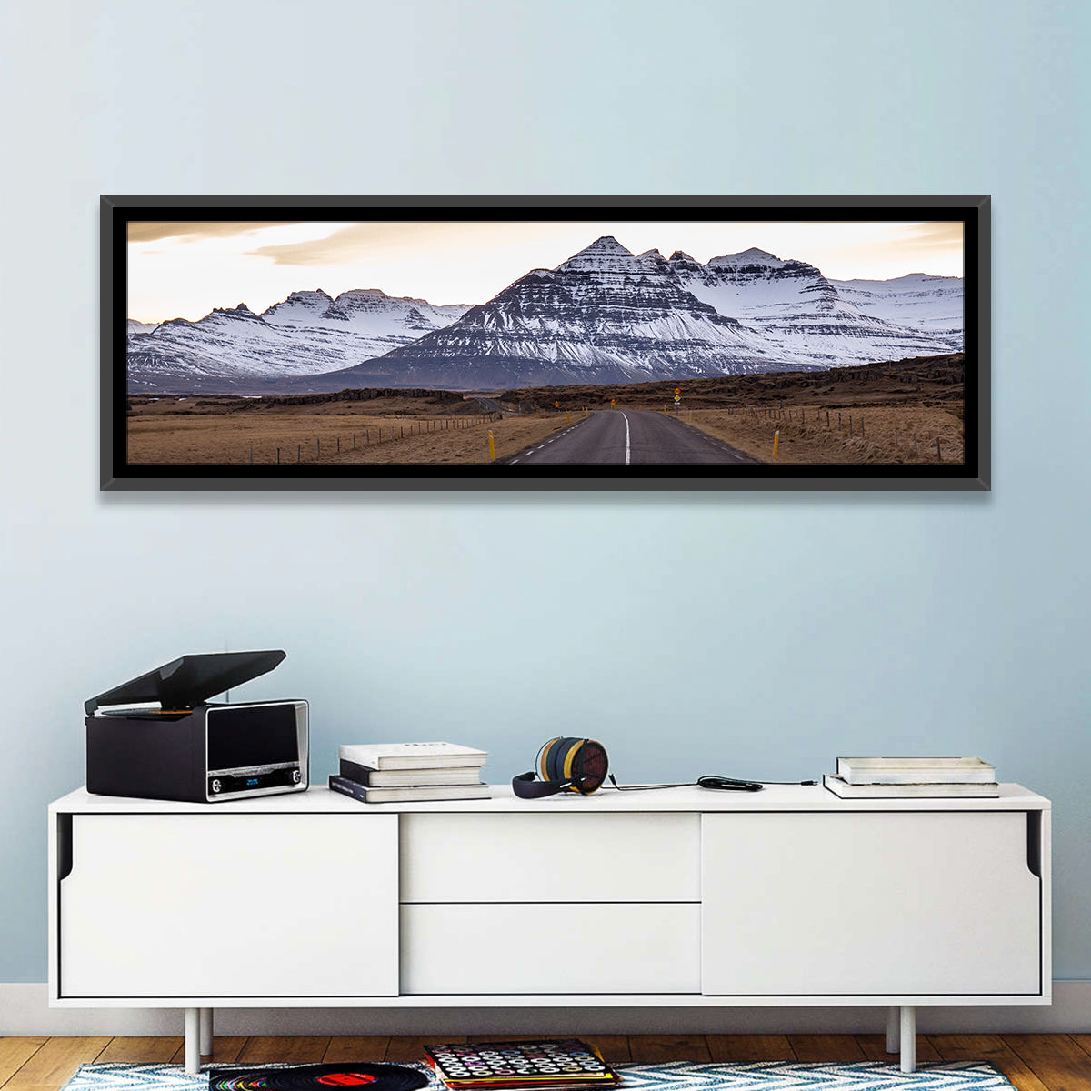 East Fjords Road at Dusk Wall Art in a room, panoramic