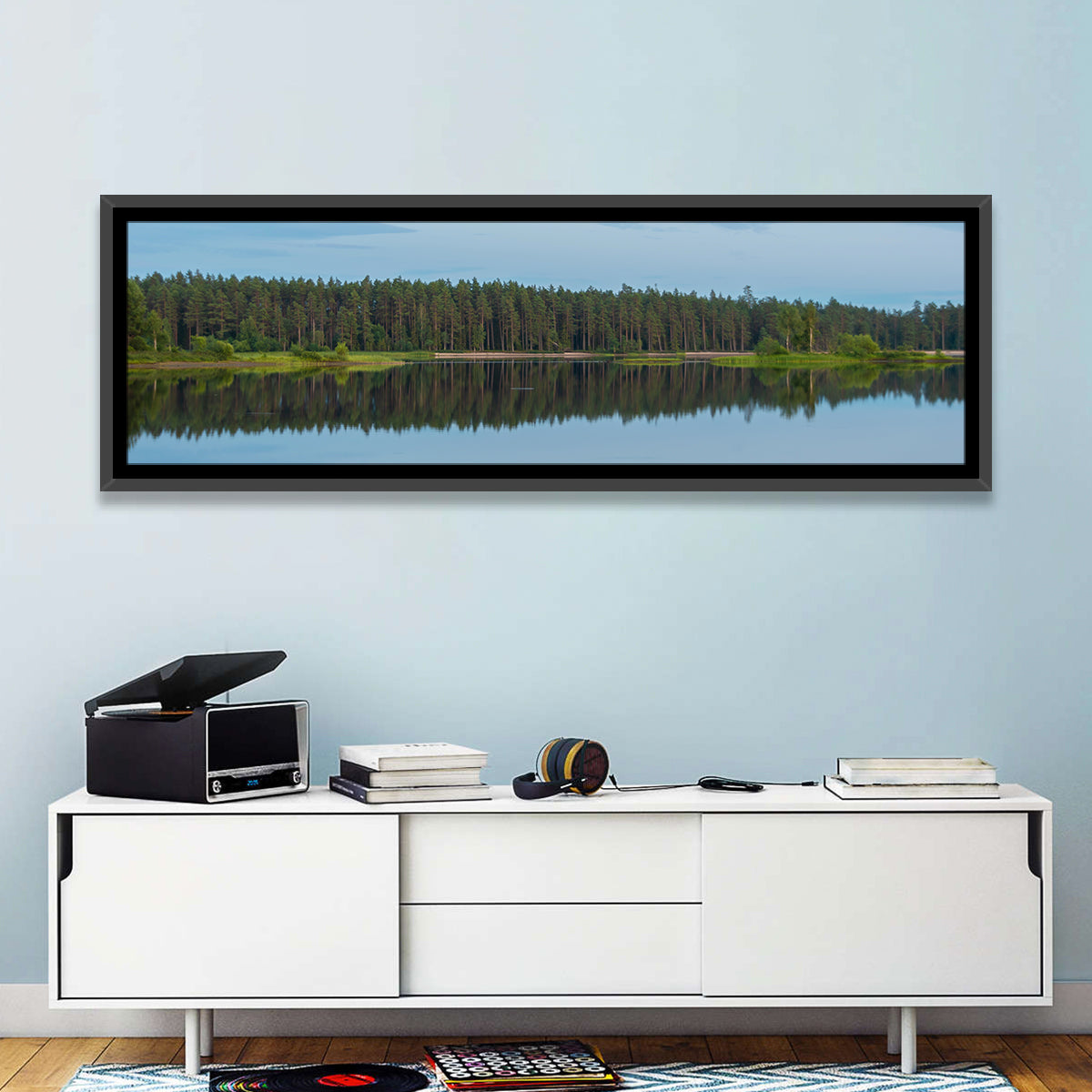 Lake Vanern Moonlight Wall Art in a room, panoramic