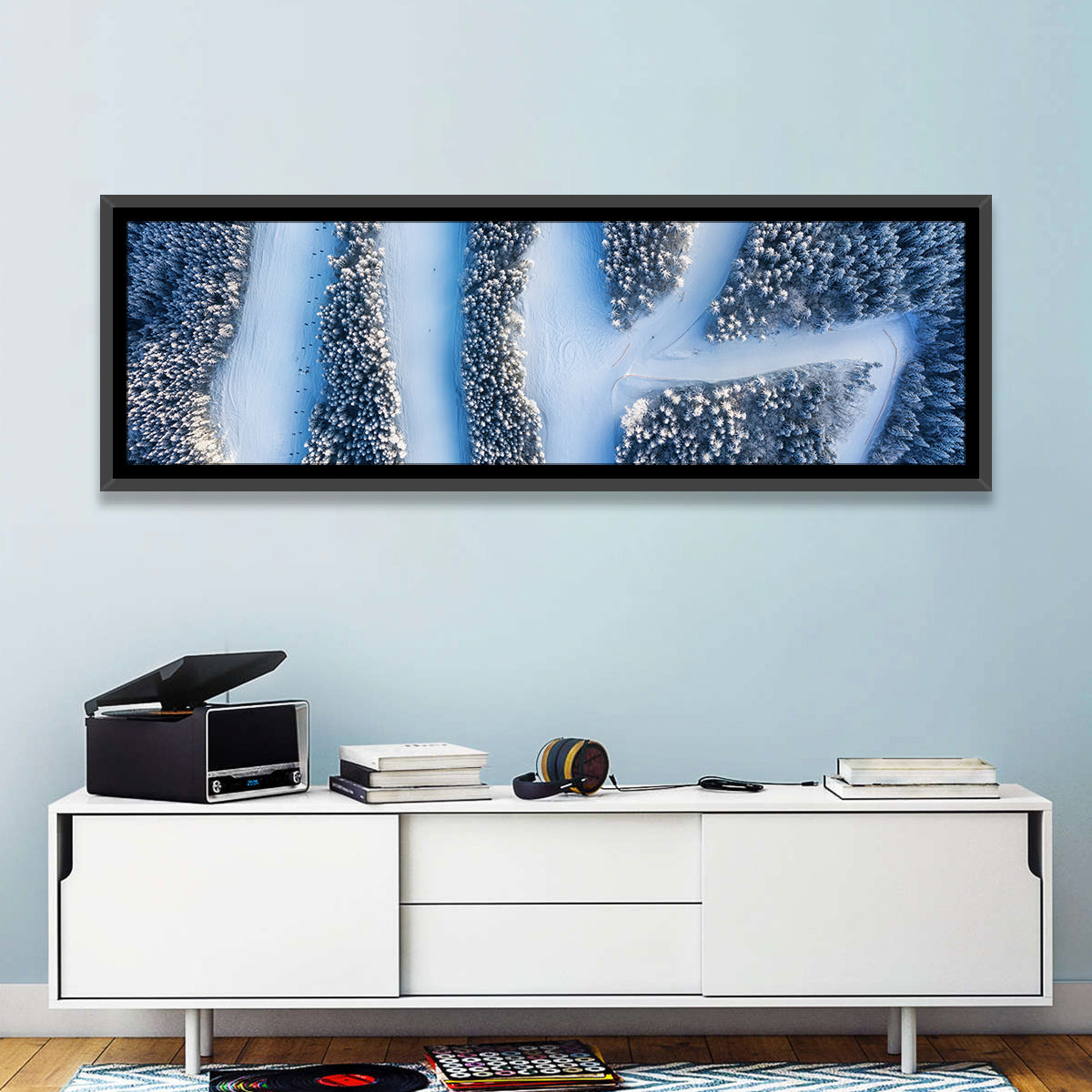 Ski Resort Pathways Wall Art in a room, panoramic