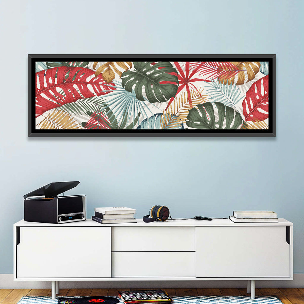 Red and Green Tropical Leaves Pattern Wall Art