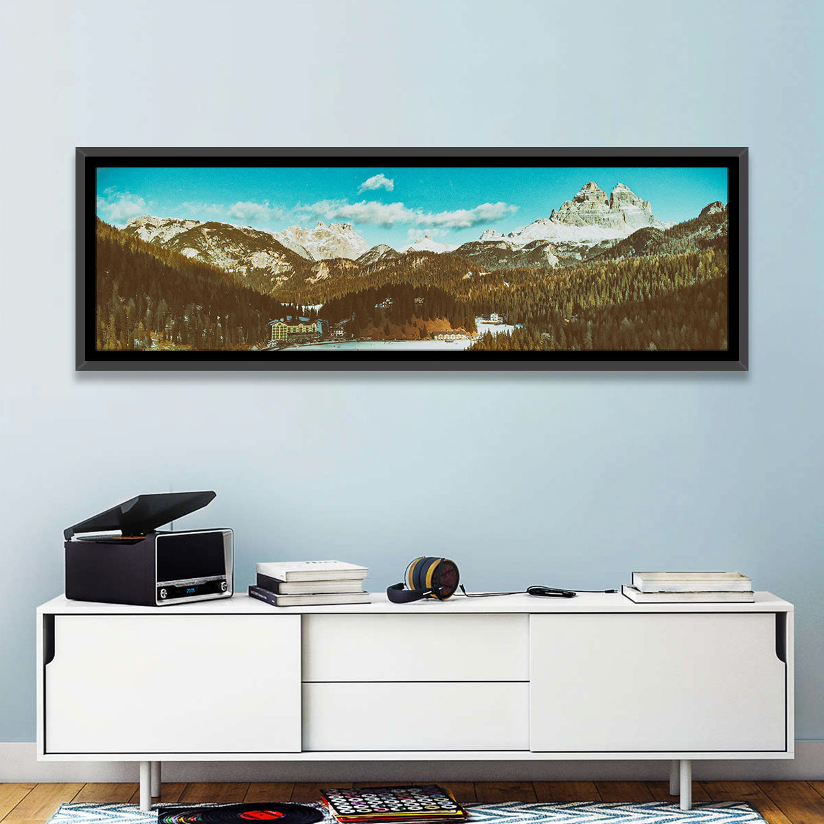 Lago Di Misurina Winter View Wall Art in a room, panoramic