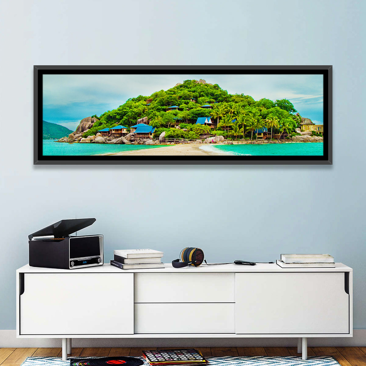 Koh Nang Yuan Sandbar Island Beach Wall Art in a room, panoramic