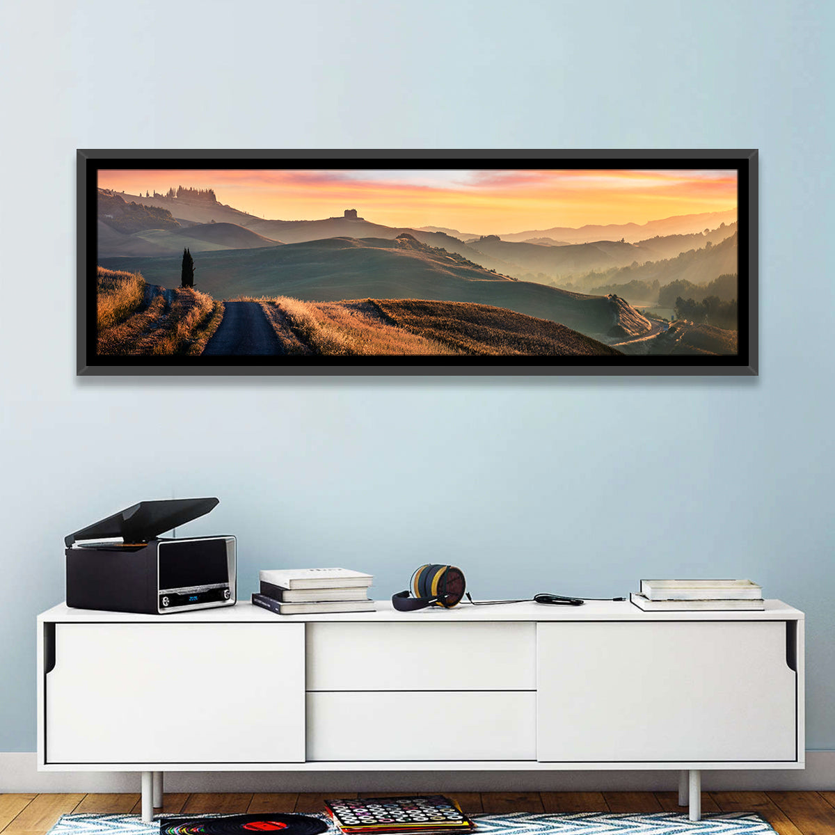 Country Road in Tuscany Wall Art in a room, panoramic
