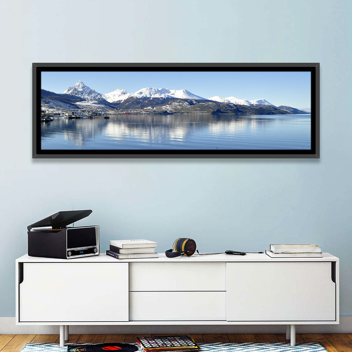 Beagle Channel Mountains, Ushuaia Wall Art in a room, panoramic