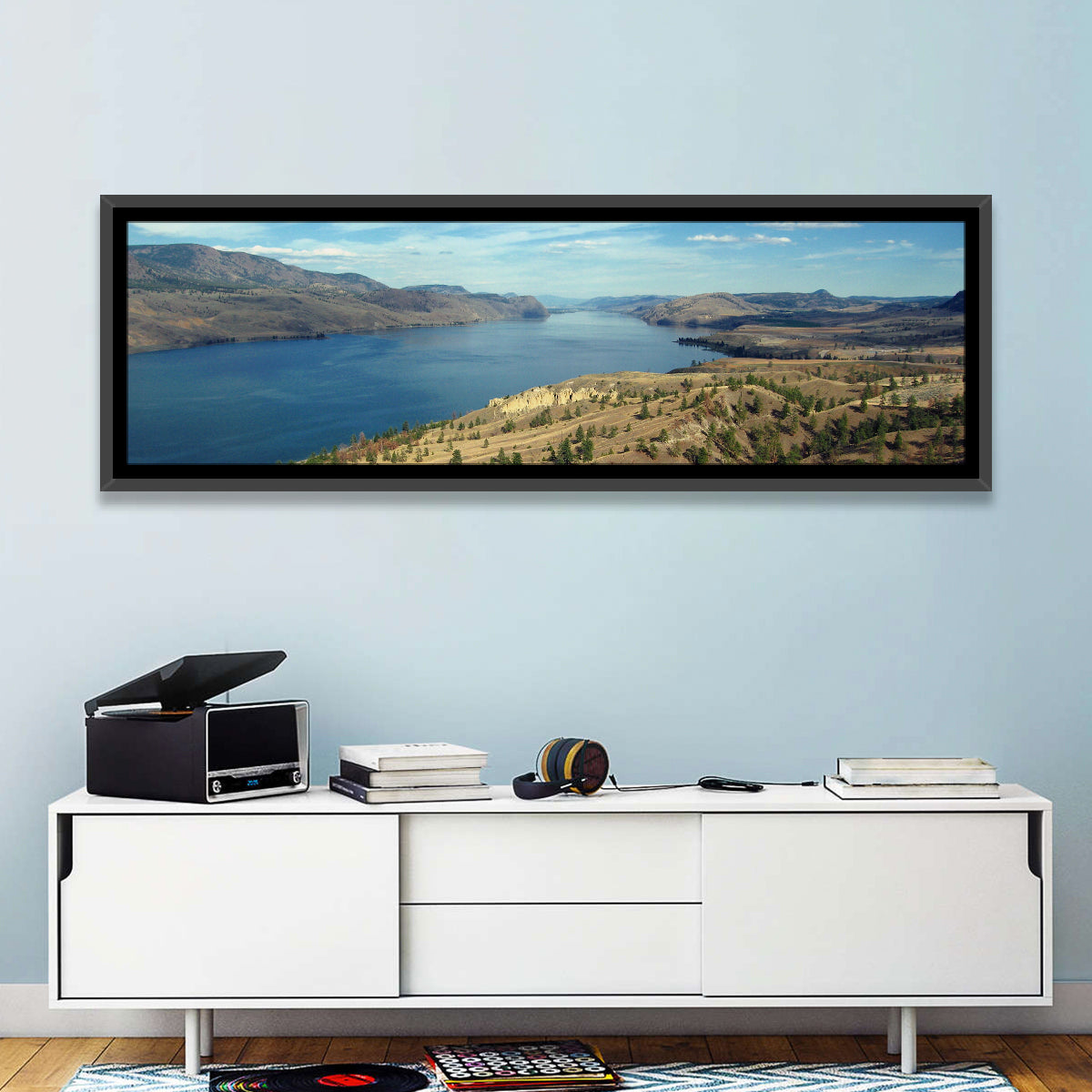 Kamloops Lake View Wall Art in a room, panoramic