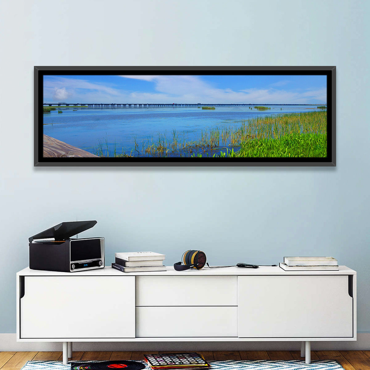 Meaher State Park Boardwalk Wall Art in a room, panoramic