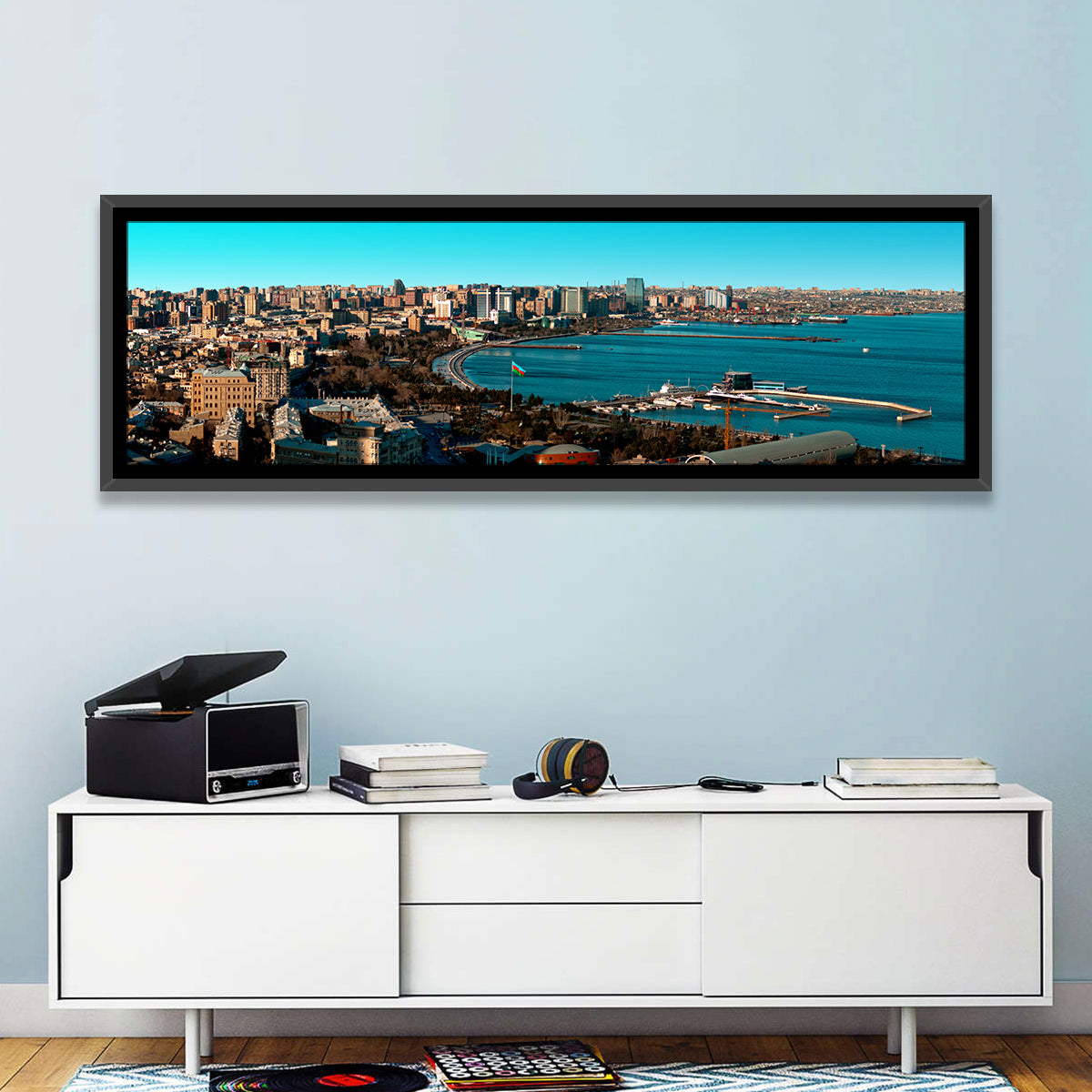 Baku Bay Panorama Wall Art in a room, panoramic