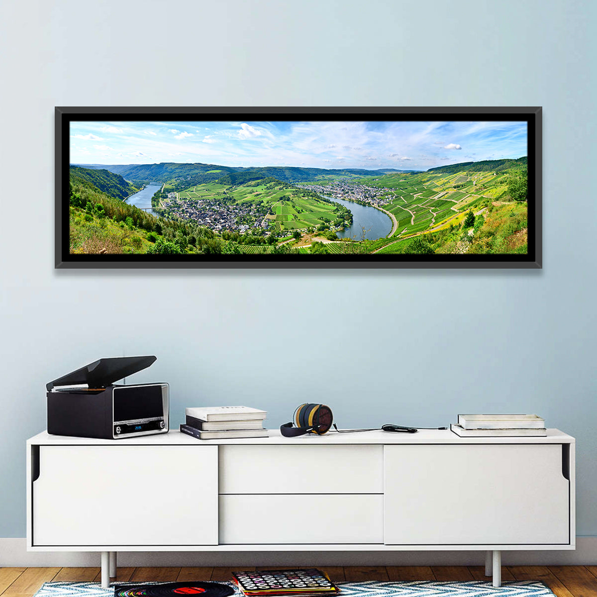 Moselle River at Bernkastel-kues Wall Art in a room, panoramic