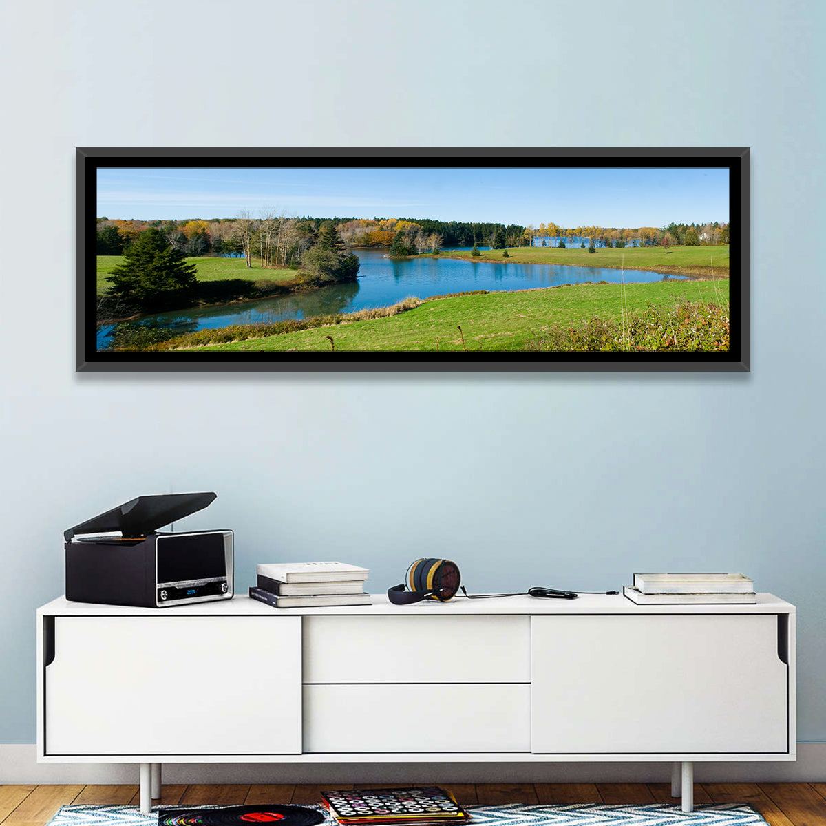 St. George River Cove Wall Art in a room, panoramic