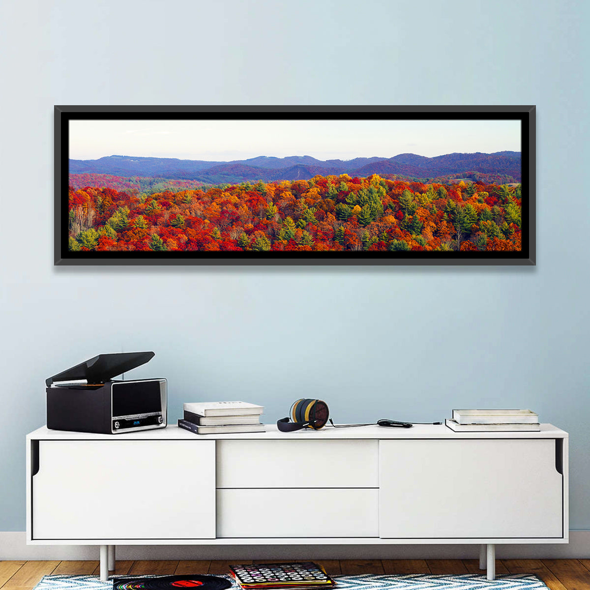 Autumn in the Appalachian Forest Wall Art in a room, panoramic
