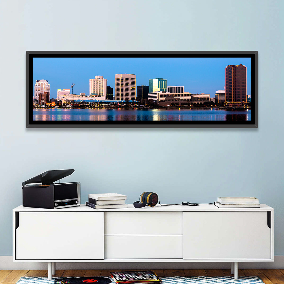 Norfolk Skyline at Twilight Wall Art in a room, panoramic