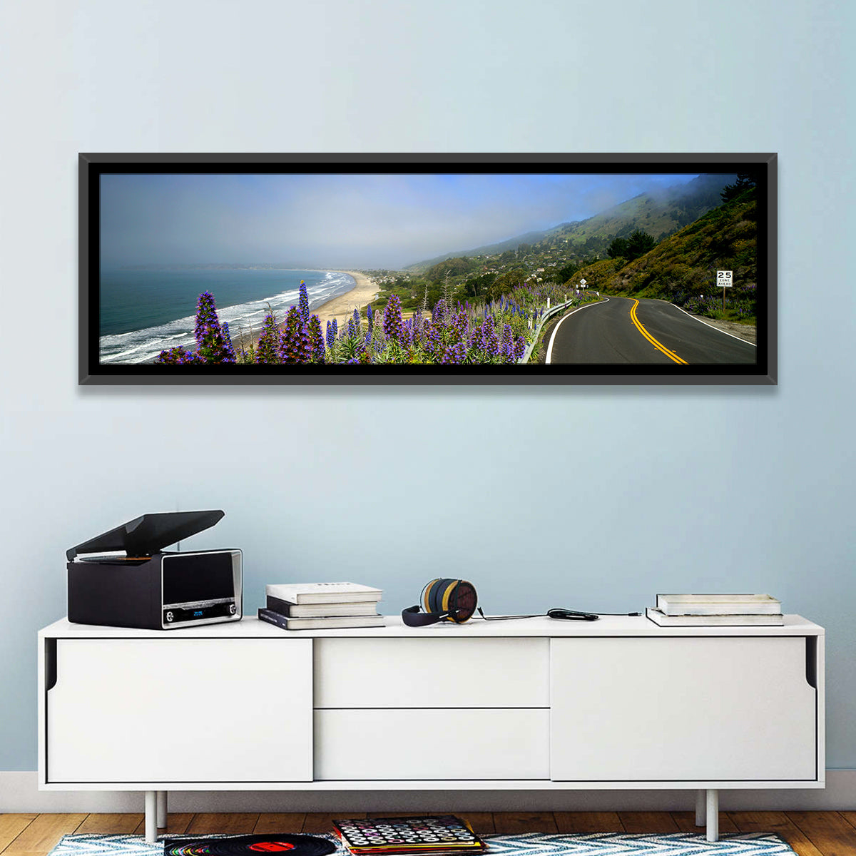 Big Sur Coastal Road Wall Art in a room, panoramic
