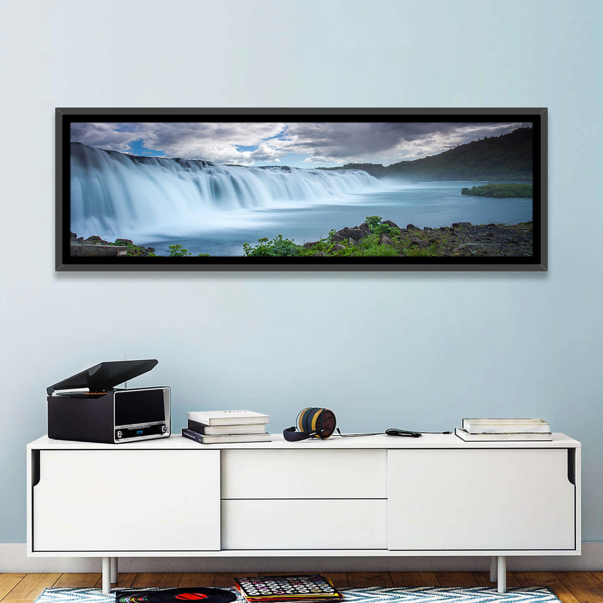 Faxi Waterfall, Iceland Wall Art in a room, panoramic
