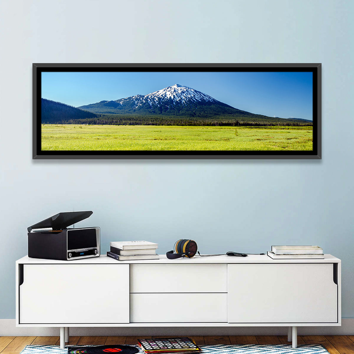 Mount Bachelor Wall Art in a room, panoramic