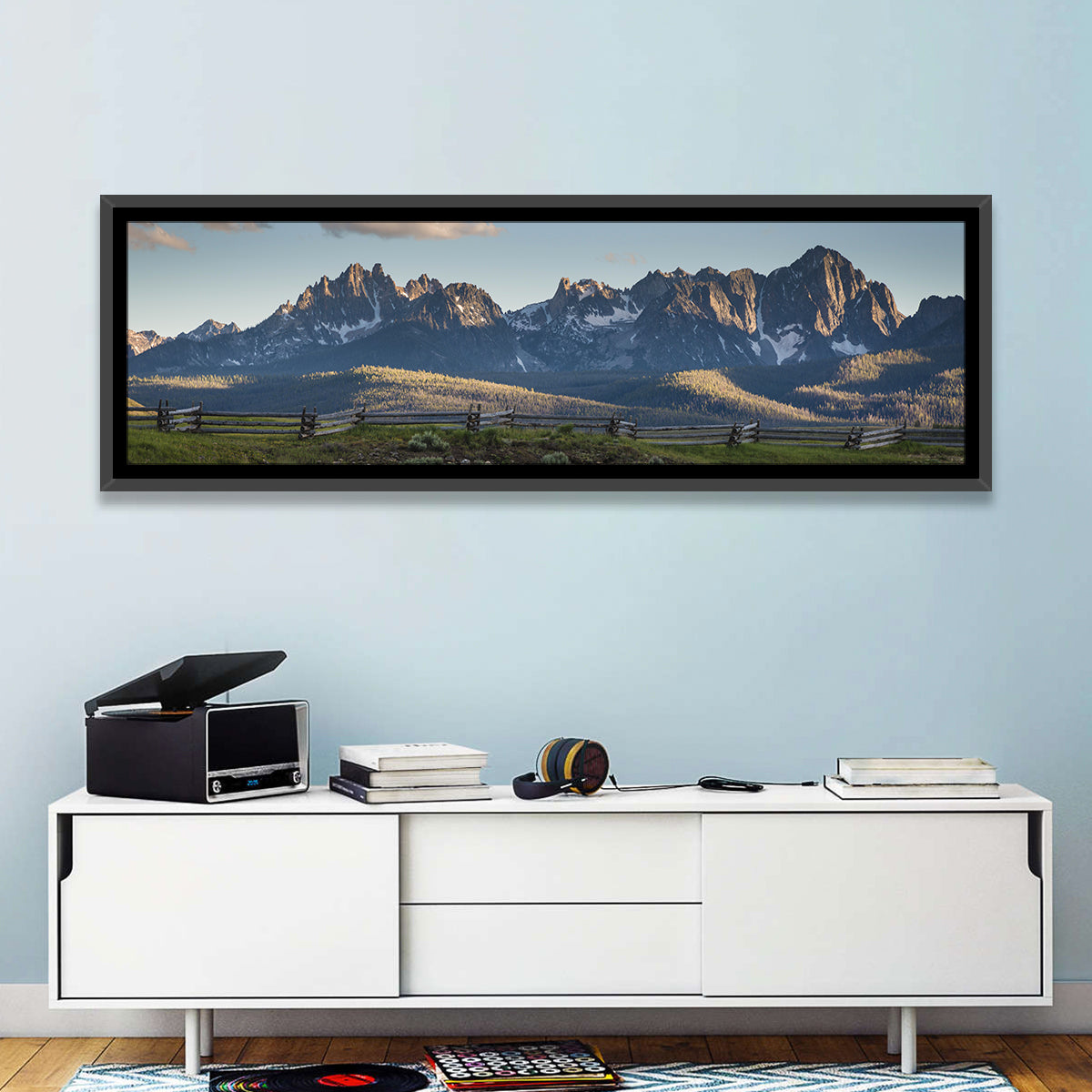 Sawtooth Mountains, Idaho Wall Art in a room, panoramic