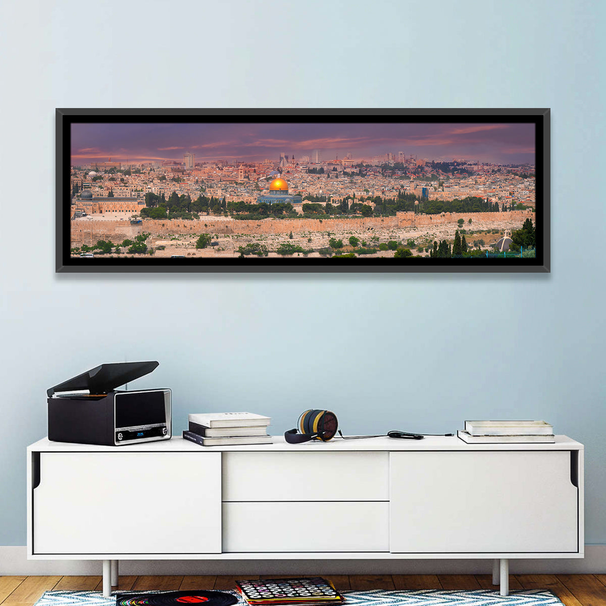 Jerusalem Golden Dome at Dusk Wall Art in a room, panoramic