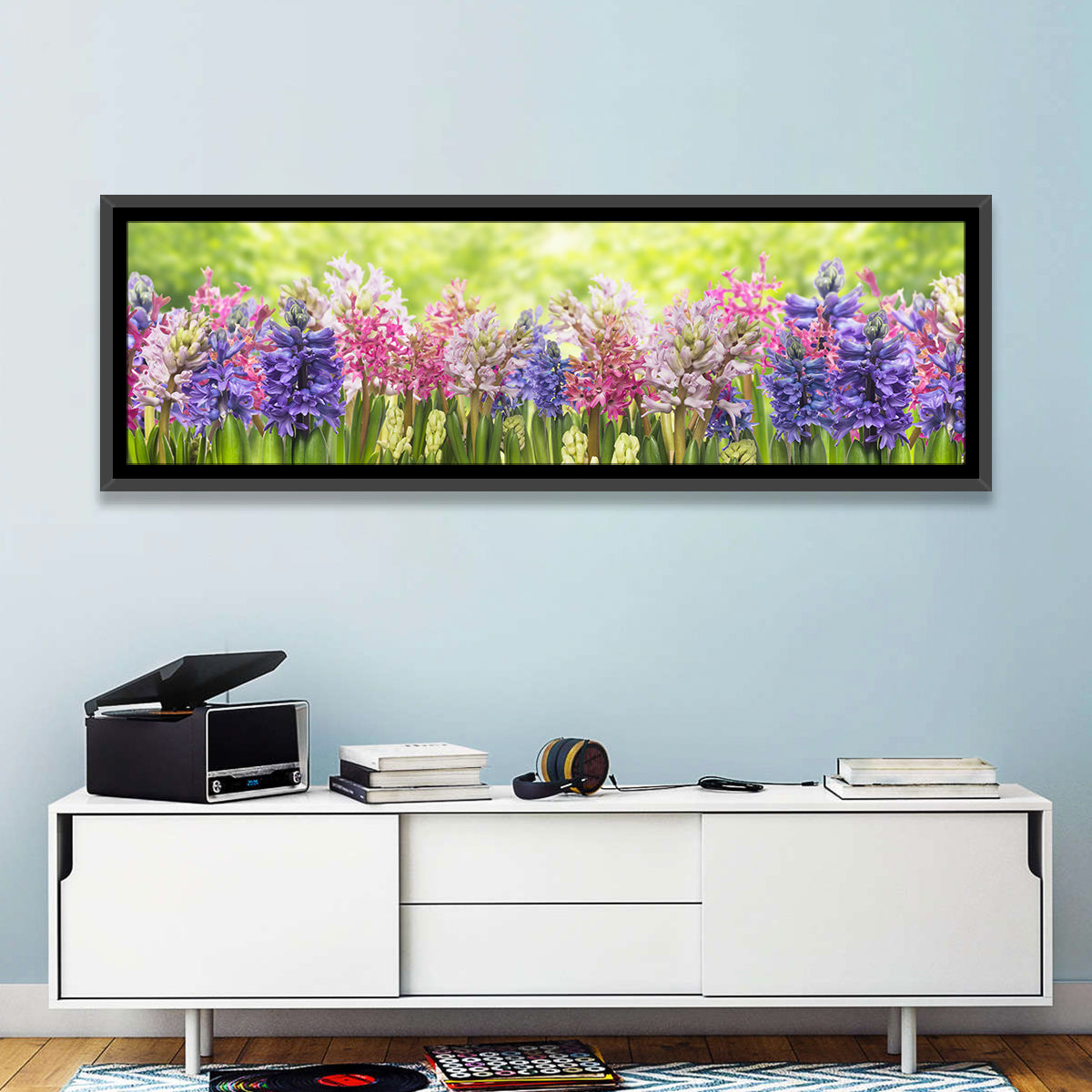 Hyacinth Cluster in Bloom Wall Art in a room, panoramic