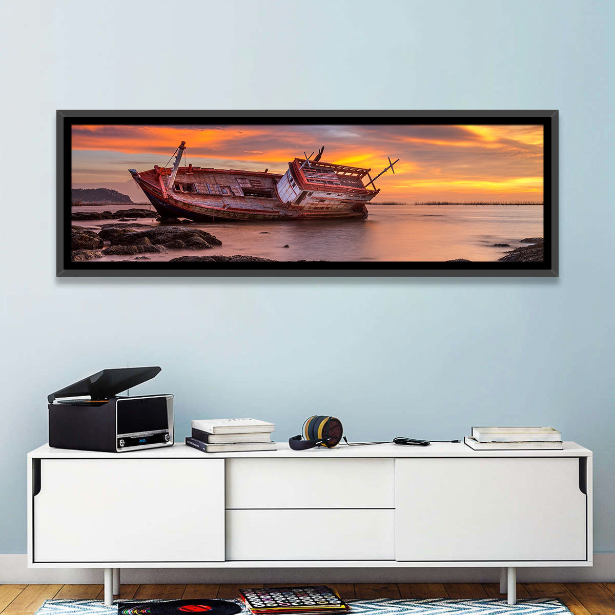 Shipwreck at Sunset Wall Art
