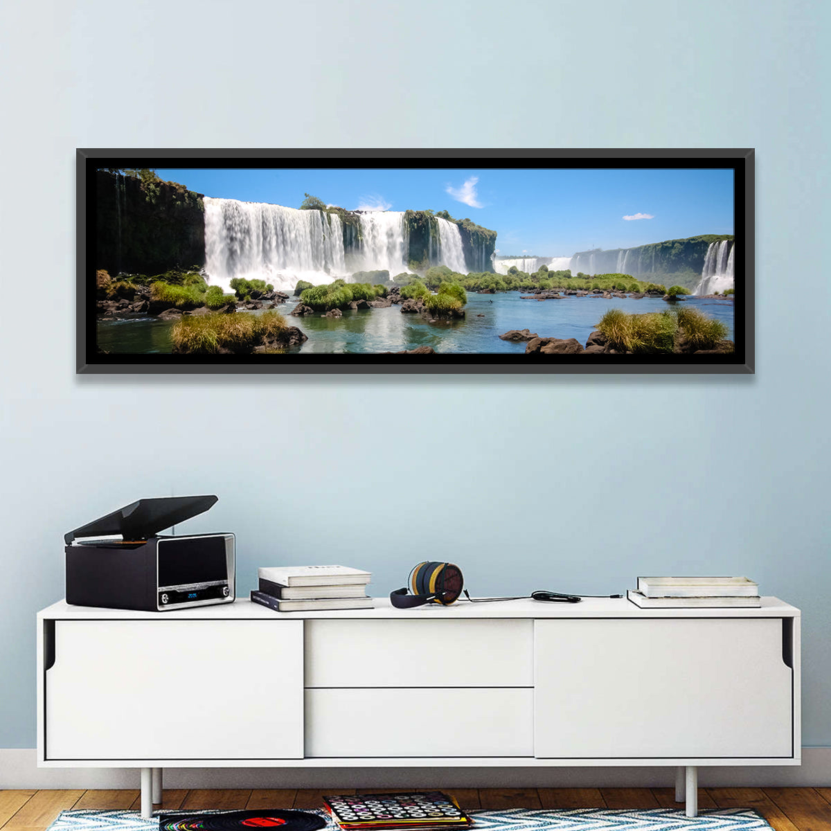 Iguazu River and Falls, Foz Do Iguaçu Wall Art in a room, panoramic