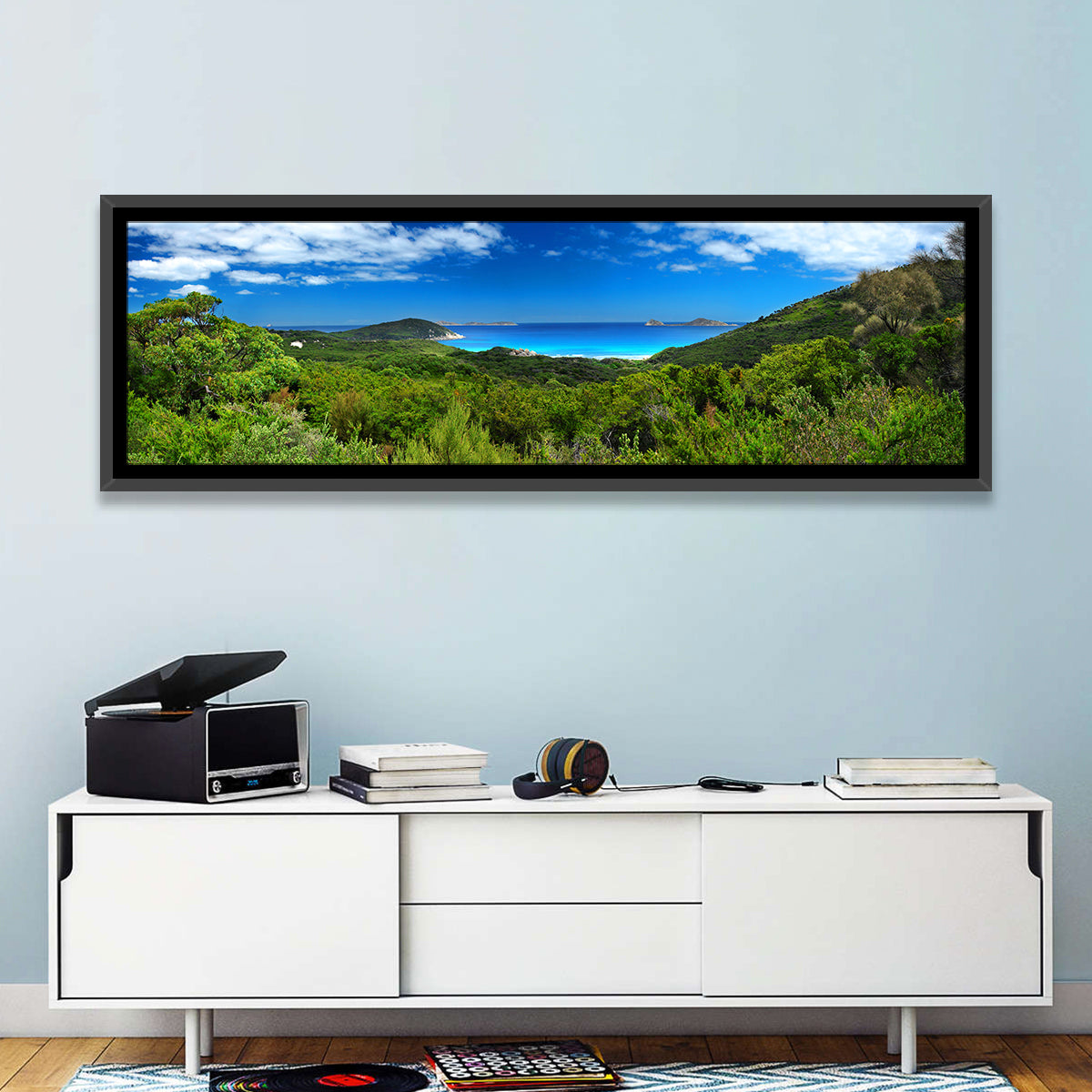 Wilsons Promontory Coastal Panorama Wall Art in a room, panoramic