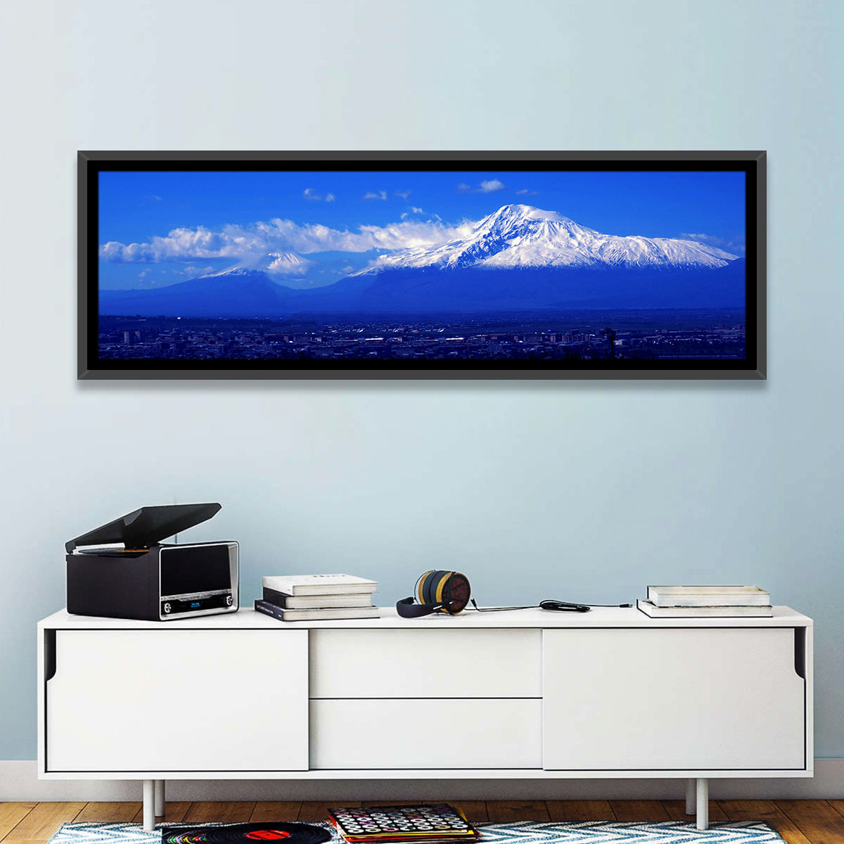 Mount Ararat Over Yerevan Wall Art in a room, panoramic