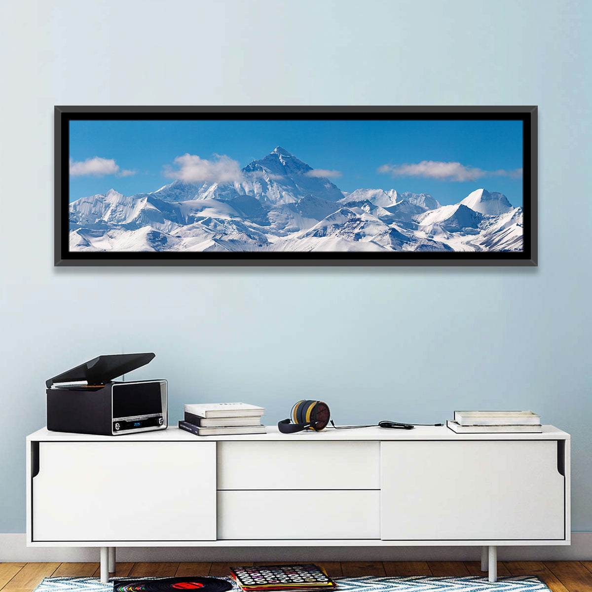 Mount Everest Snow Ridge Wall Art in a room, panoramic