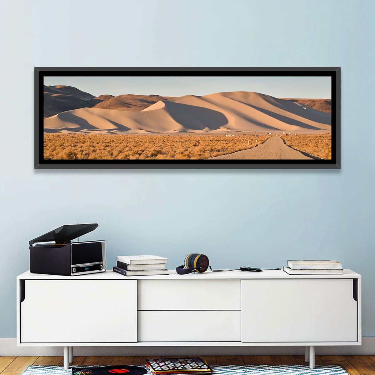 Sand Mountain Dune Road Wall Art in a room, panoramic