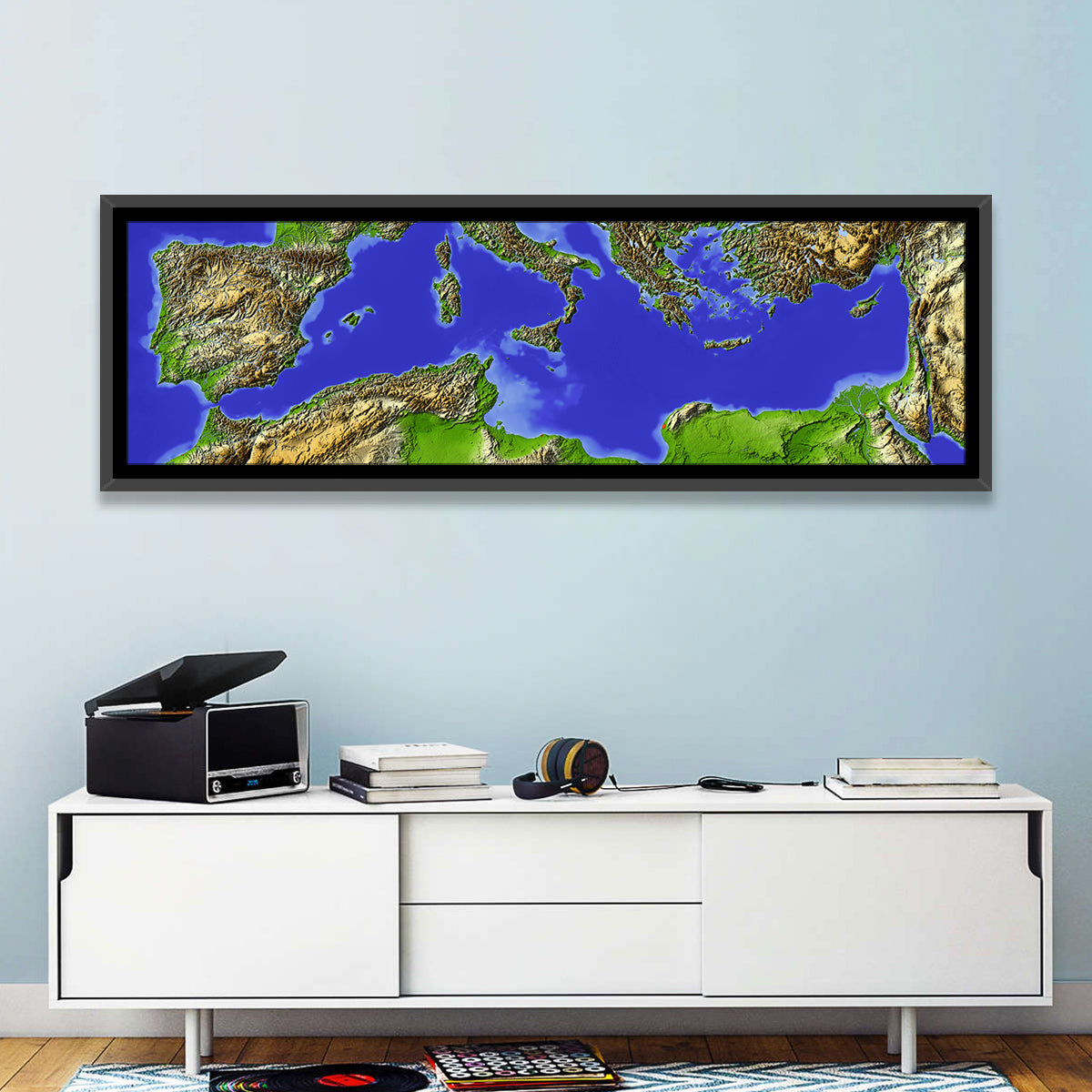 Mediterranean Sea Shaded Relief Map Wall Art