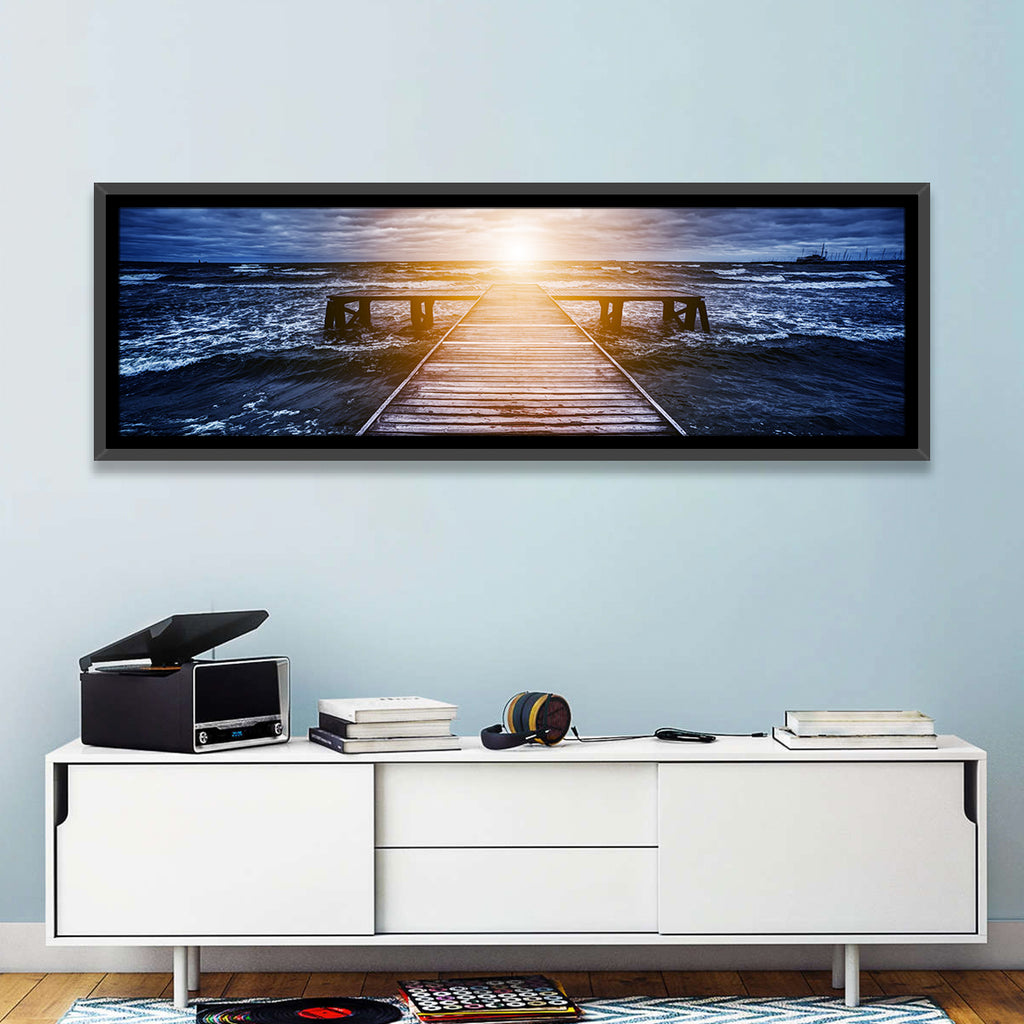 Sunlit Wooden Jetty at Dusk Wall Art