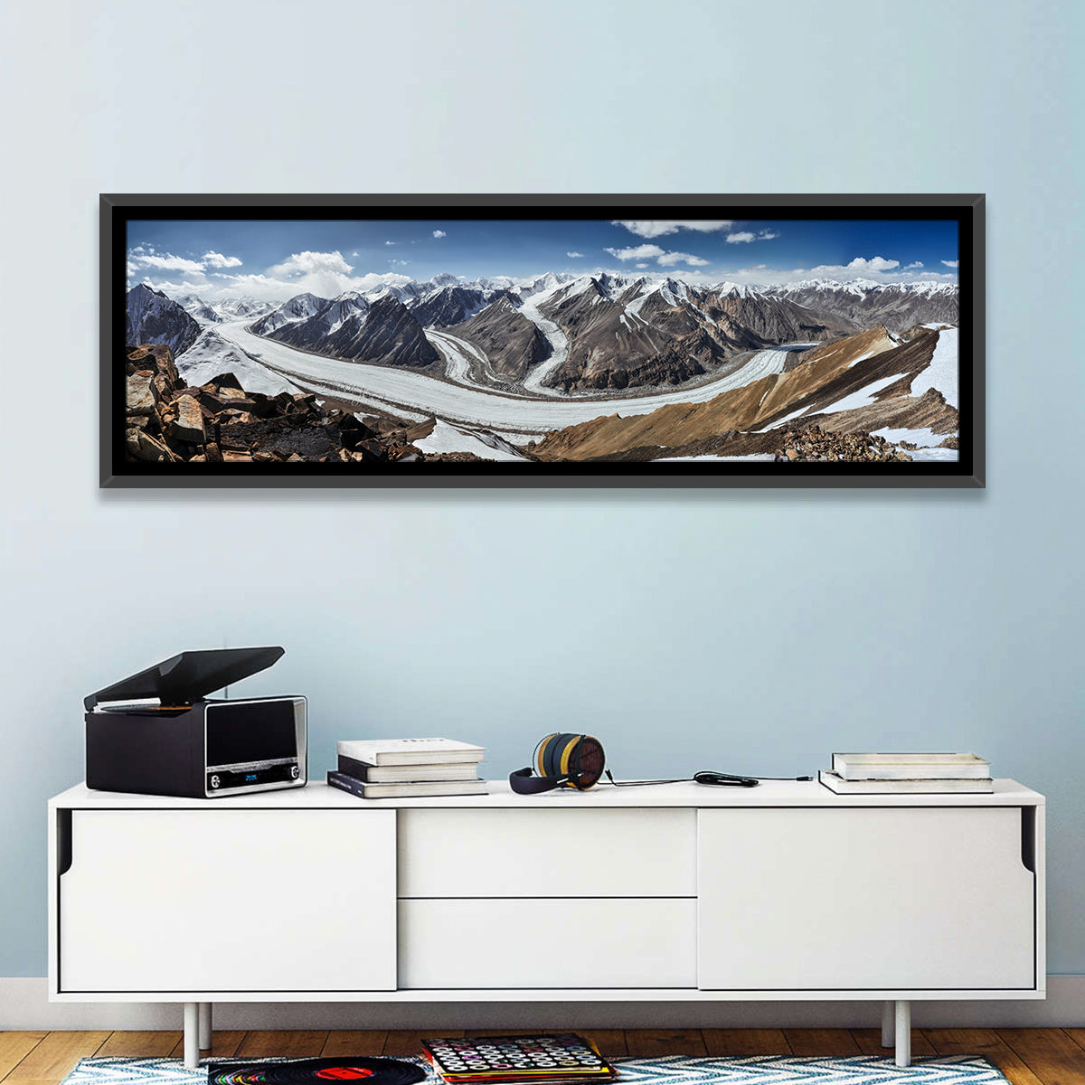 Fedchenko Glacier Valley Wall Art in a room, panoramic