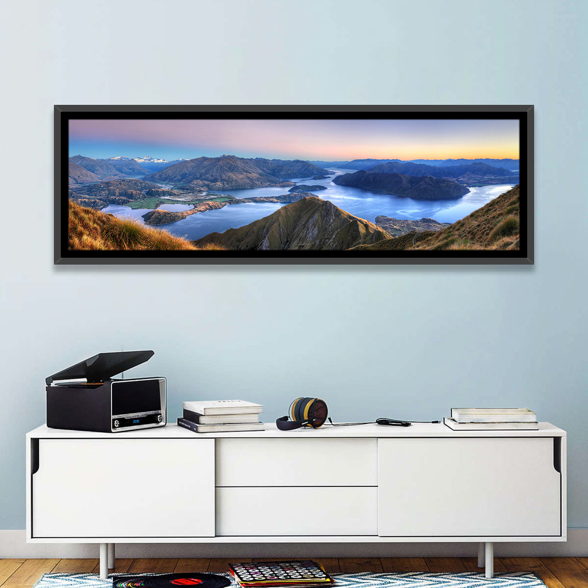 Lake Wanaka from Roys Peak Wall Art in a room, panoramic