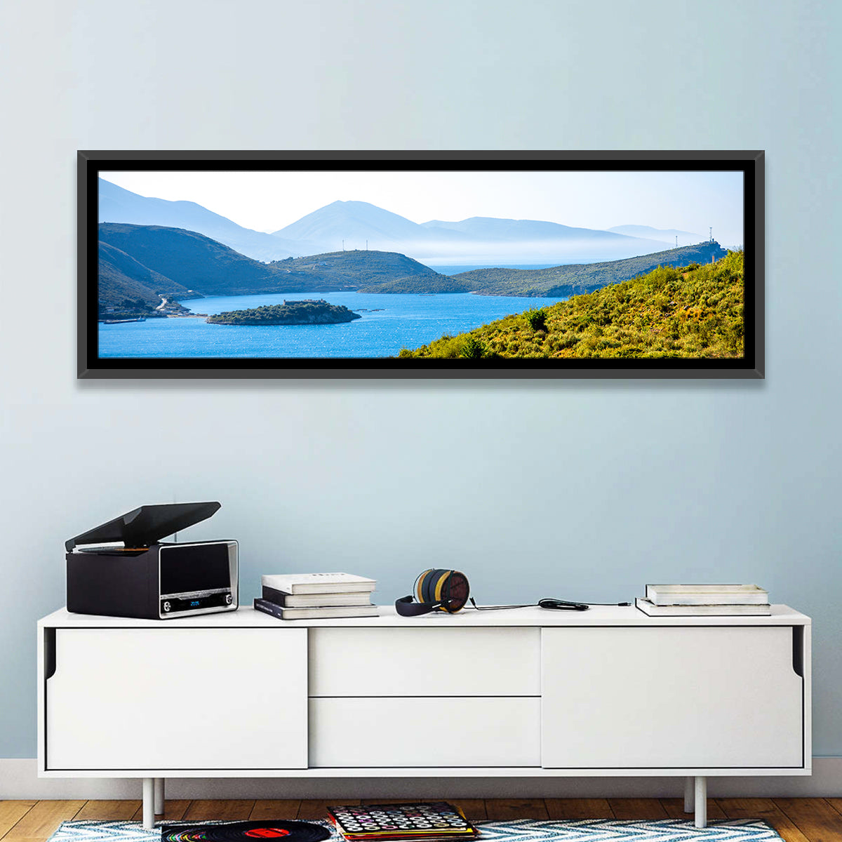 Porto Palermo Bay with Ali Pasha Castle Wall Art in a room, panoramic