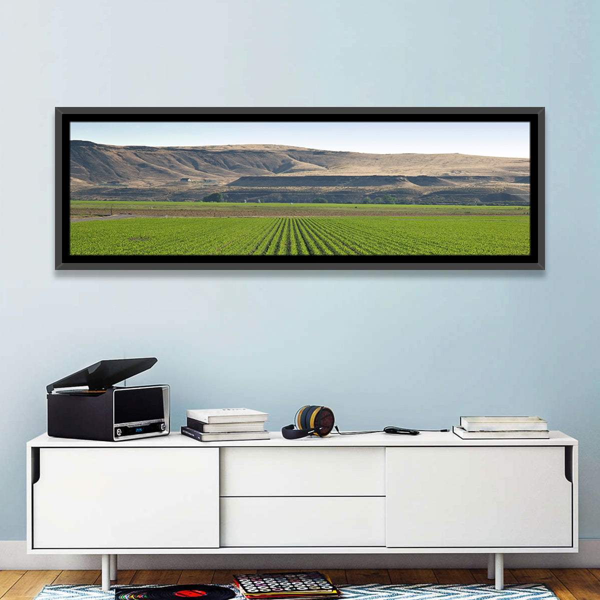 Idaho Corn Field Wall Art in a room, panoramic