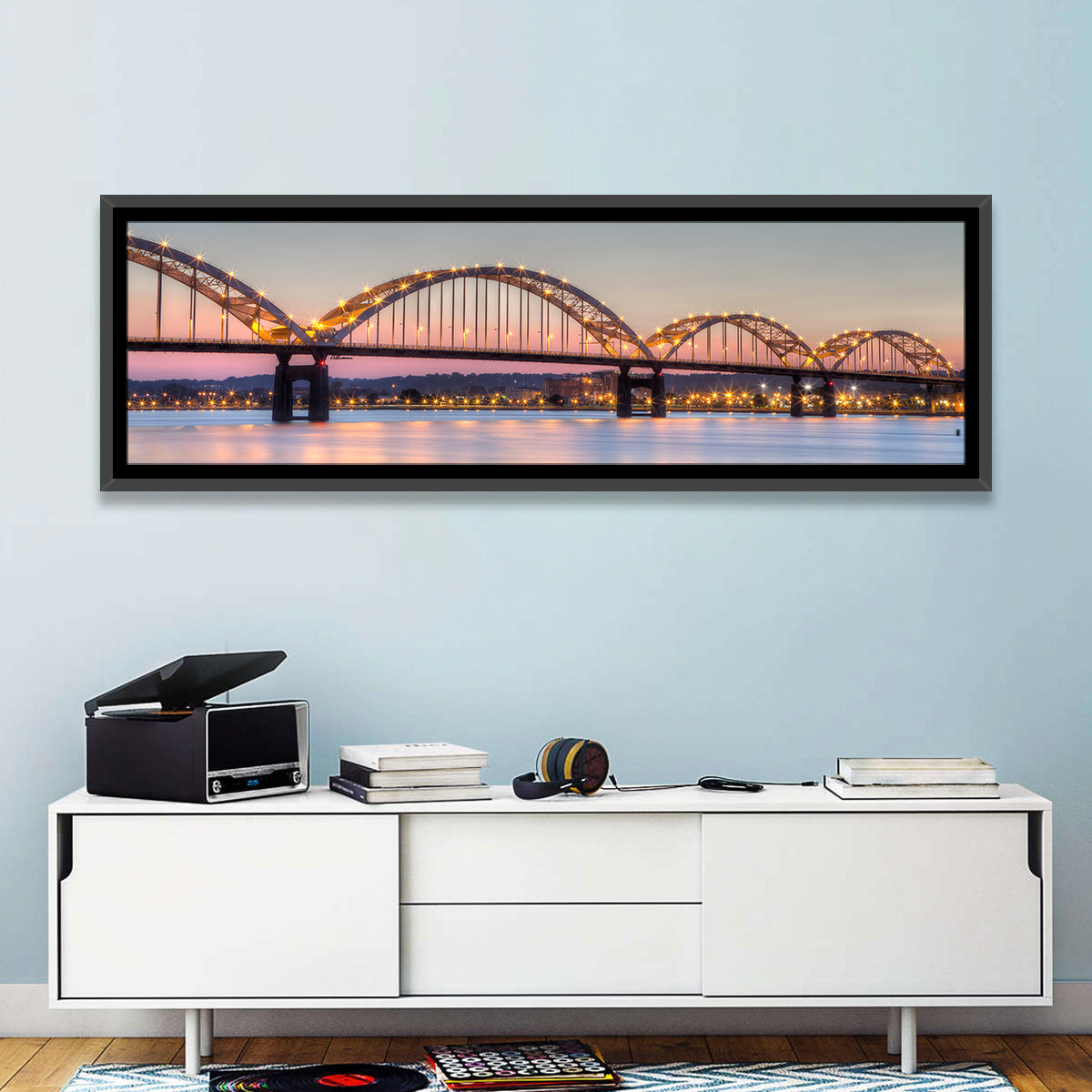 Centennial Bridge at Twilight Wall Art in a room, panoramic