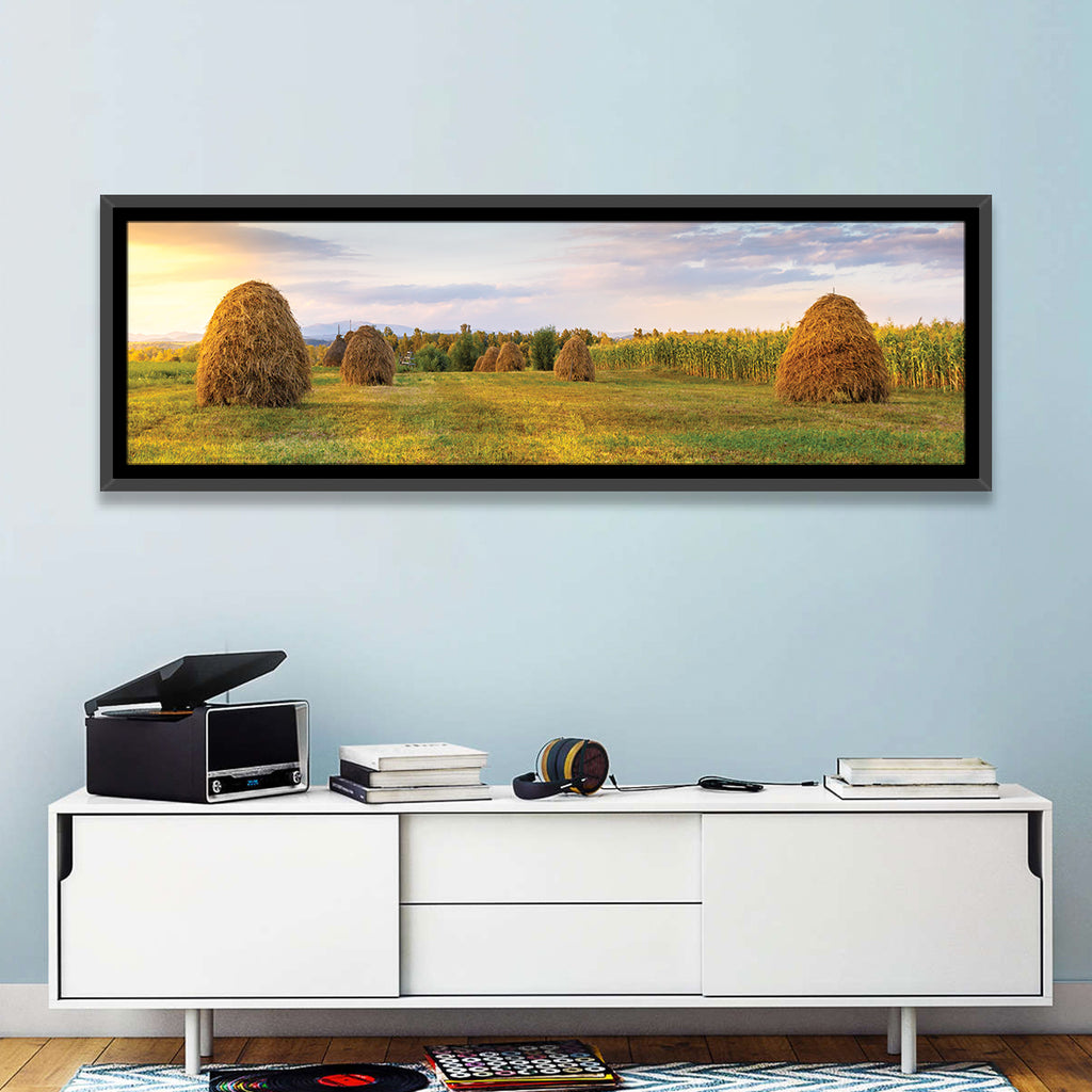 Haystacks at Sunset Fieldscape Wall Art