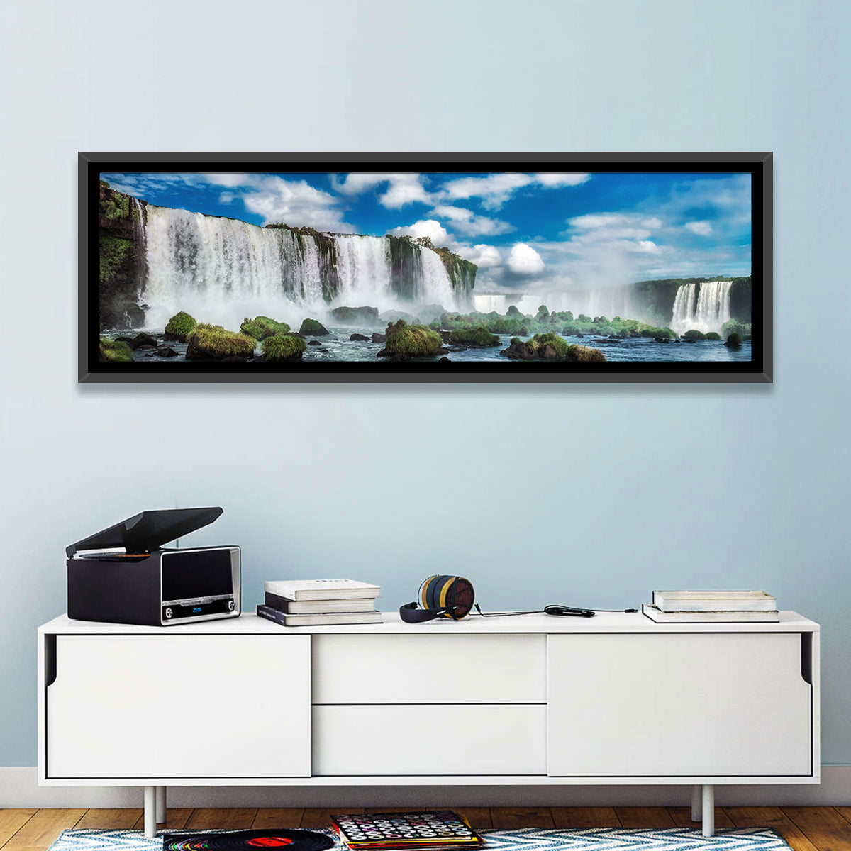 Iguazu Falls Vista Wall Art in a room, panoramic