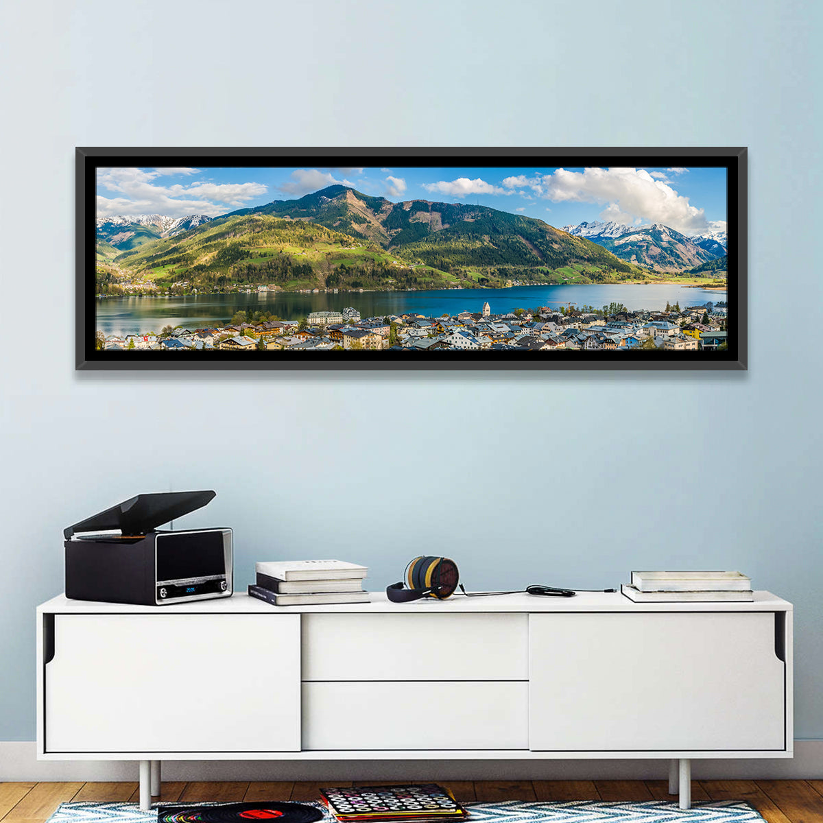 Zell Am See Lake View Wall Art in a room, panoramic
