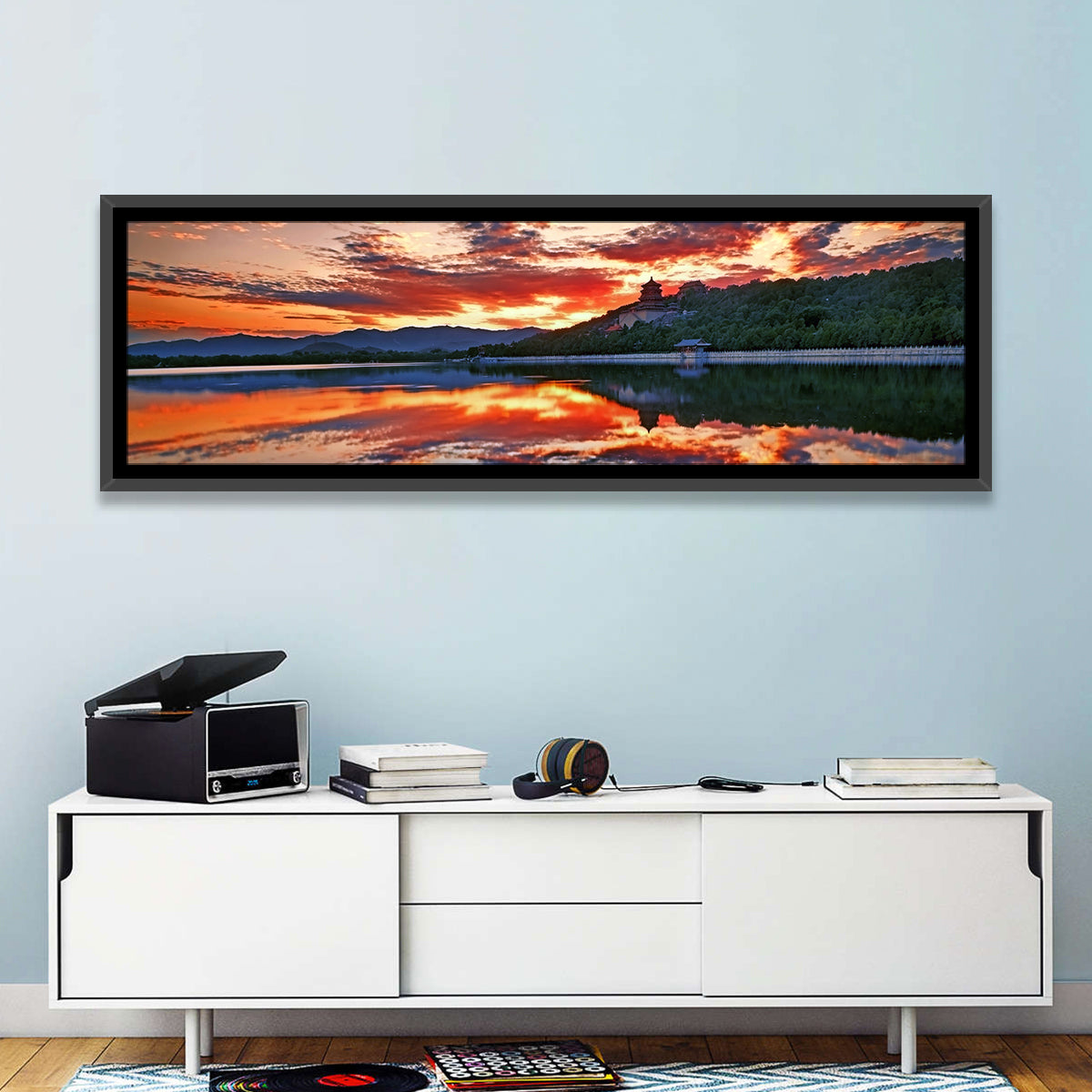 Kunming Lake Sunset, Summer Palace Wall Art in a room, panoramic