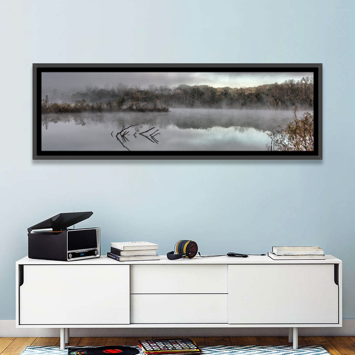 Millennium Park Lake Reflection Wall Art in a room, panoramic