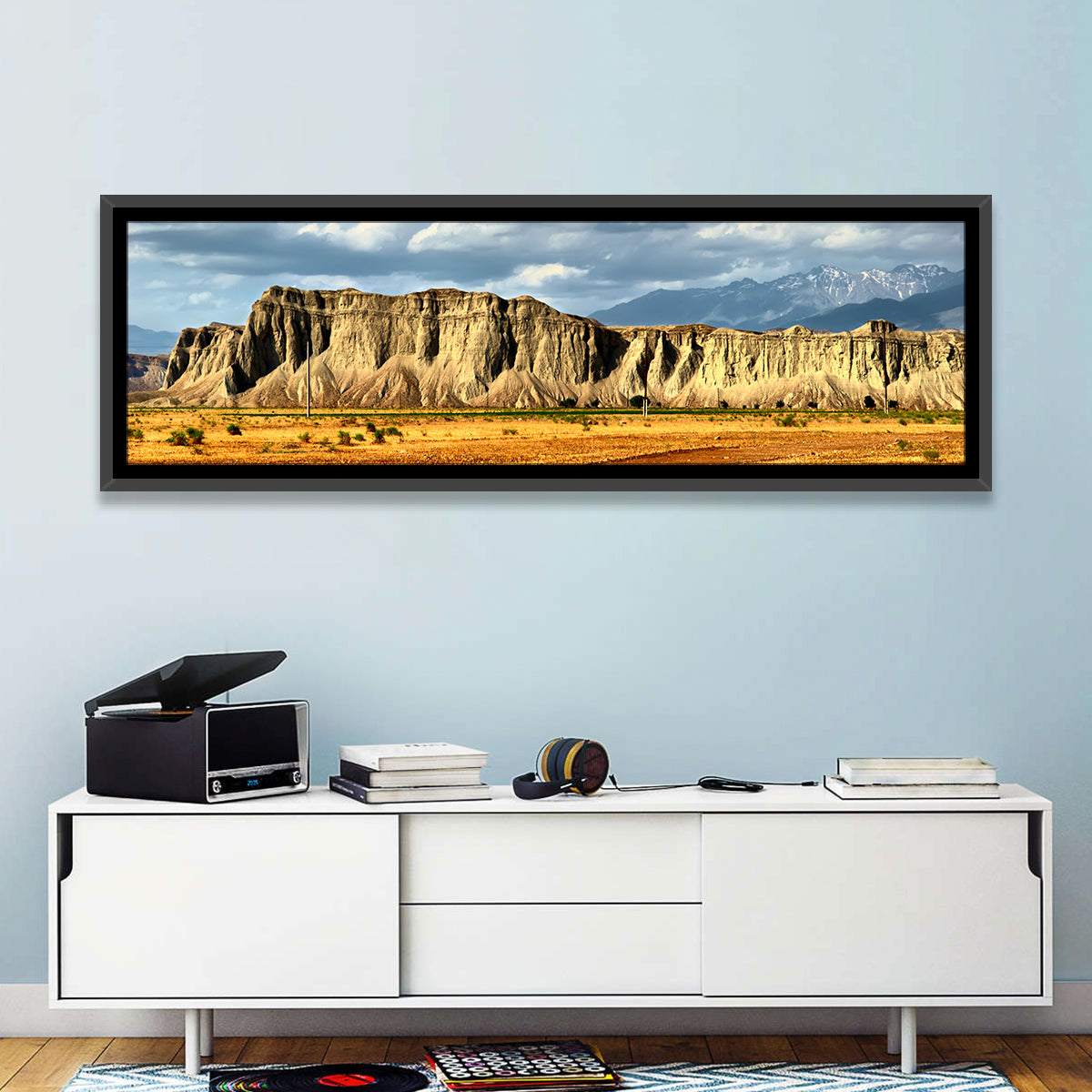 Snake Mountain Ridge Cliffs Wall Art in a room, panoramic