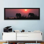Elephants at Sunset Silhouette Wall Art
