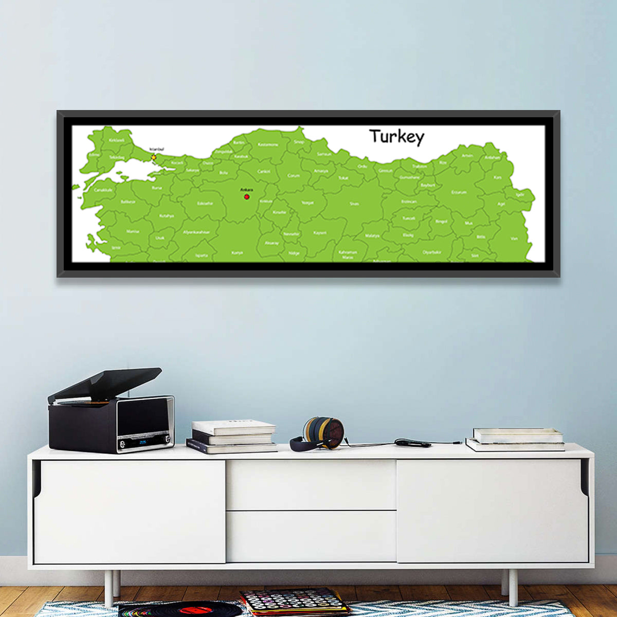 Turkey Map with Province Labels Wall Art
