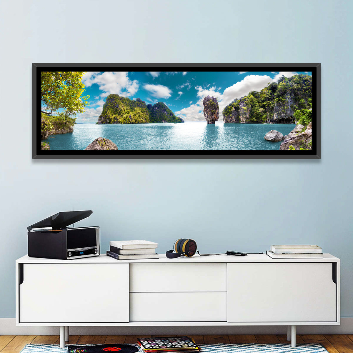 Khao Phing Kan Seascape Wall Art in a room, panoramic