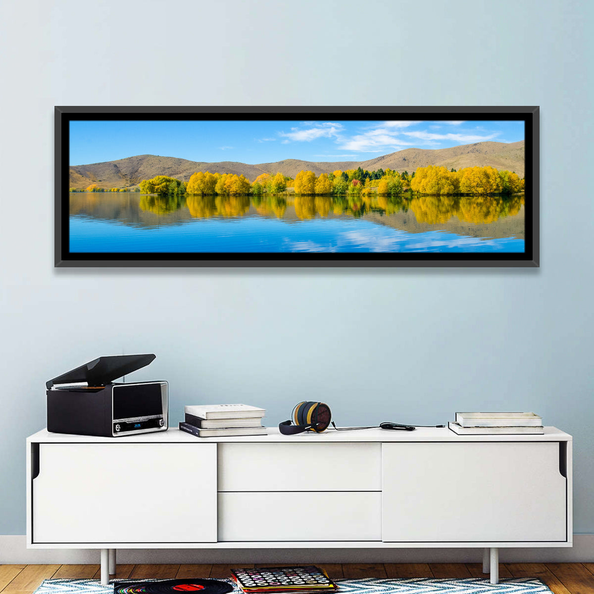 Lake Ruataniwha Wall Art in a room, panoramic